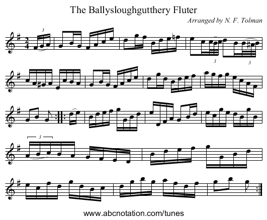 The Ballysloughgutthery Fluter - staff notation