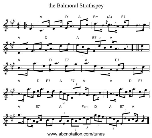the Balmoral Strathspey - staff notation