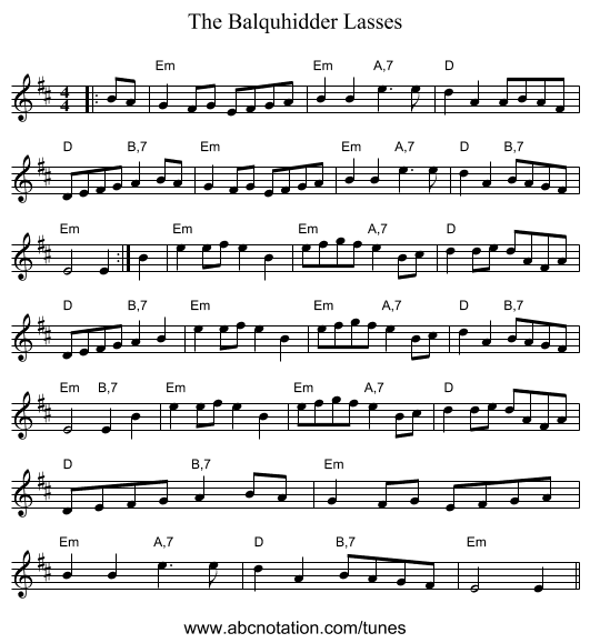 The Balquhidder Lasses - staff notation