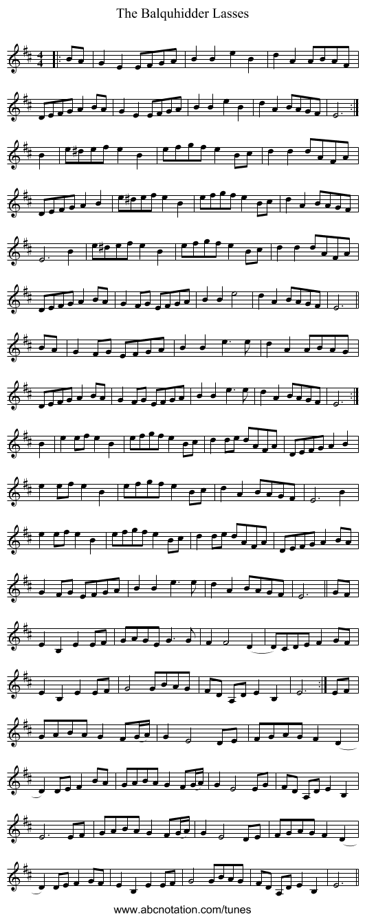 The Balquhidder Lasses - staff notation
