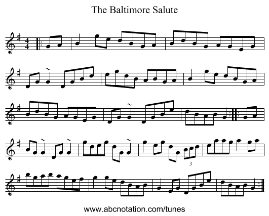 The Baltimore Salute - staff notation
