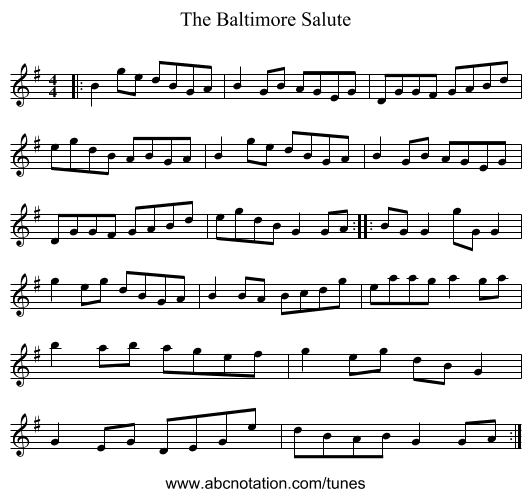 The Baltimore Salute - staff notation
