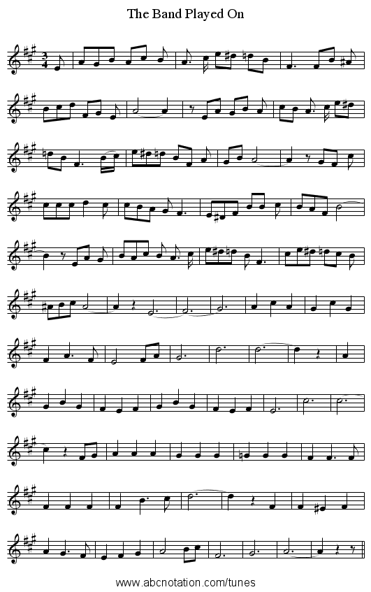 The Band Played On - staff notation
