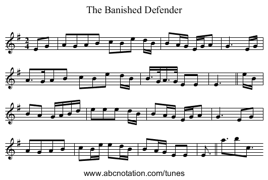 The Banished Defender - staff notation