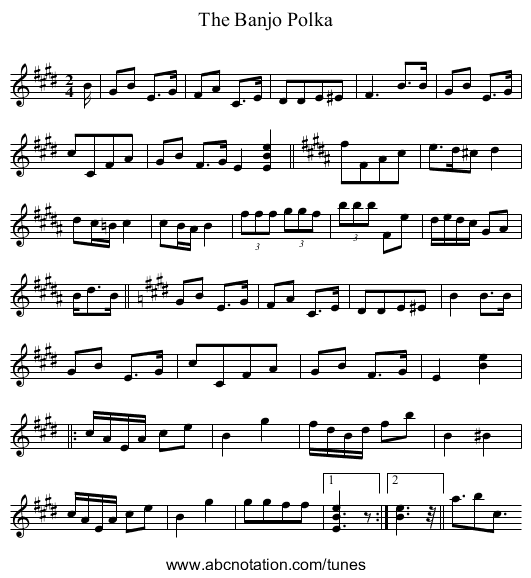 The Banjo Polka - staff notation