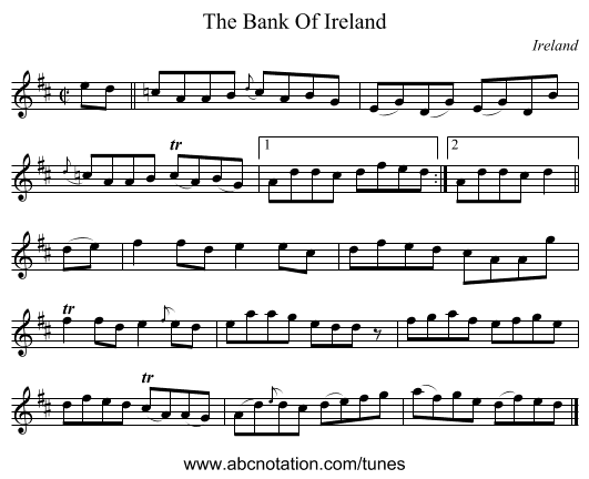 The Bank Of Ireland - staff notation
