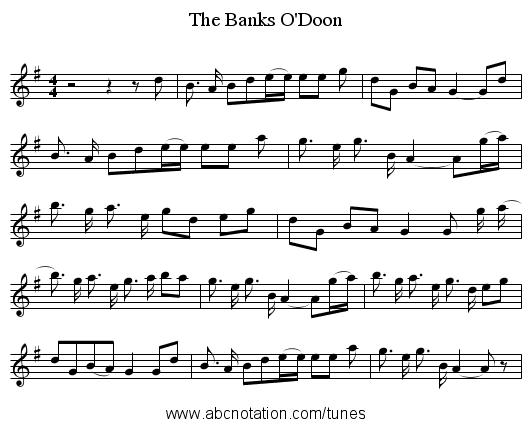 The Banks O'Doon - staff notation