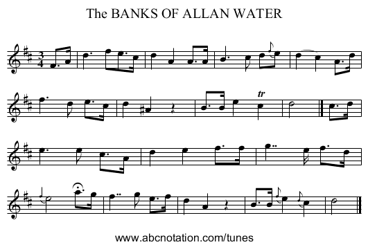 The BANKS OF ALLAN WATER - staff notation