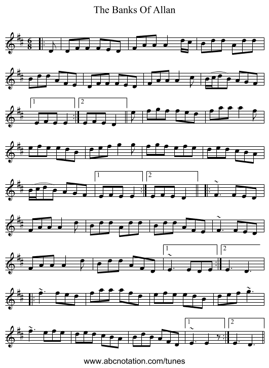 The Banks Of Allan - staff notation