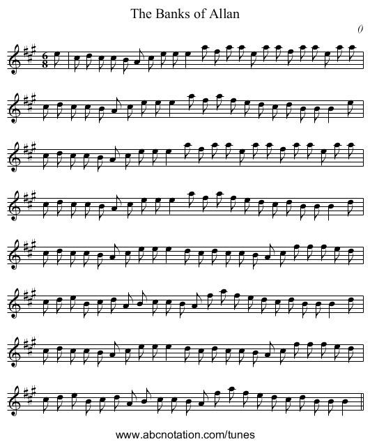 The Banks of Allan - staff notation