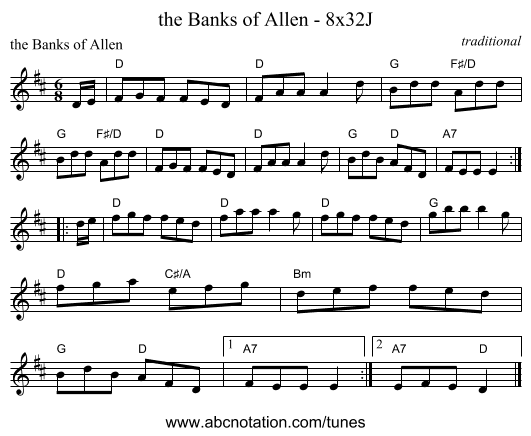 the Banks of Allen - 8x32J - staff notation