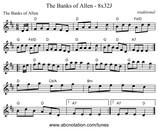 The Banks of Allen - 8x32J - staff notation