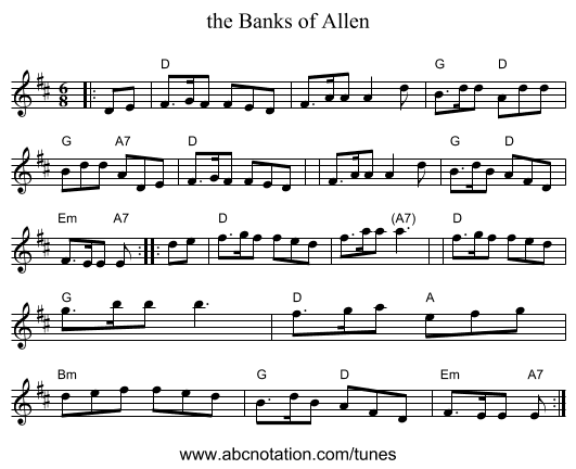 the Banks of Allen - staff notation