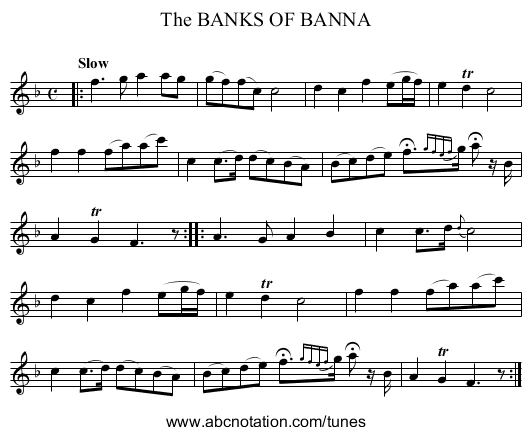 The BANKS OF BANNA - staff notation