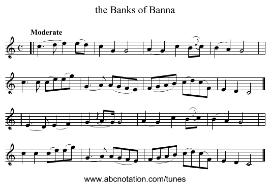 the Banks of Banna - staff notation