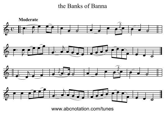 the Banks of Banna - staff notation