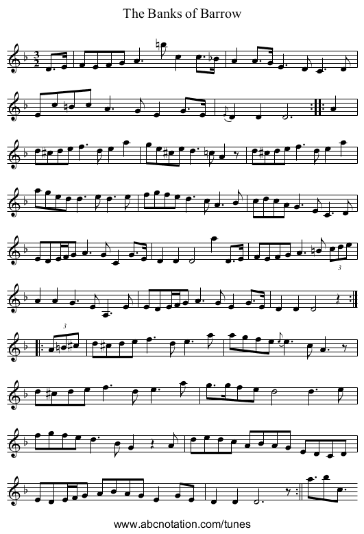The Banks of Barrow - staff notation