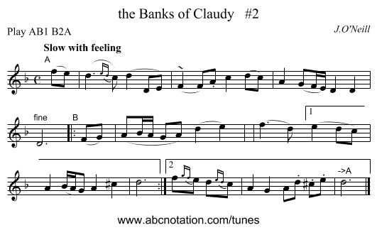 the Banks of Claudy   #2 - staff notation