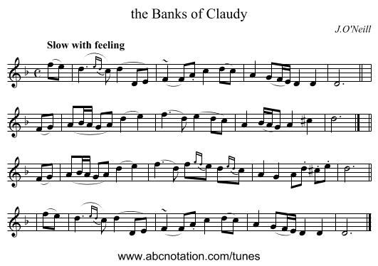 the Banks of Claudy - staff notation