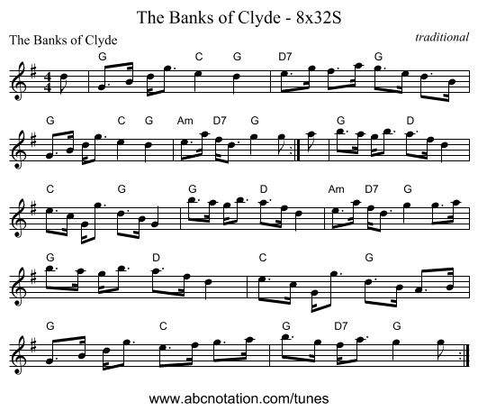 The Banks of Clyde - 8x32S - staff notation