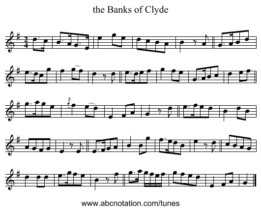 the Banks of Clyde - staff notation
