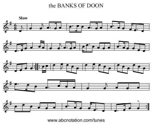 the BANKS OF DOON - staff notation