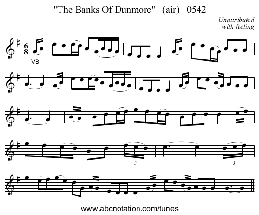 The Banks Of Dunmore   (air)   0542 - staff notation