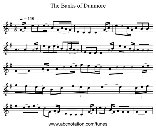 The Banks of Dunmore - staff notation