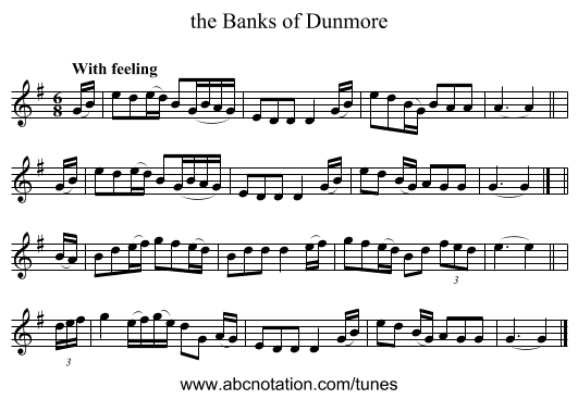 the Banks of Dunmore - staff notation