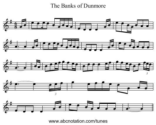 The Banks of Dunmore - staff notation