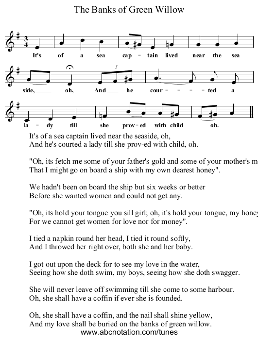 The Banks of Green Willow - staff notation