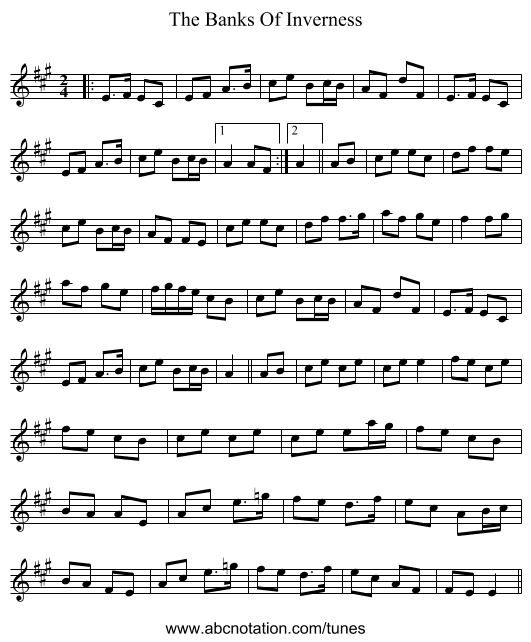 The Banks Of Inverness - staff notation