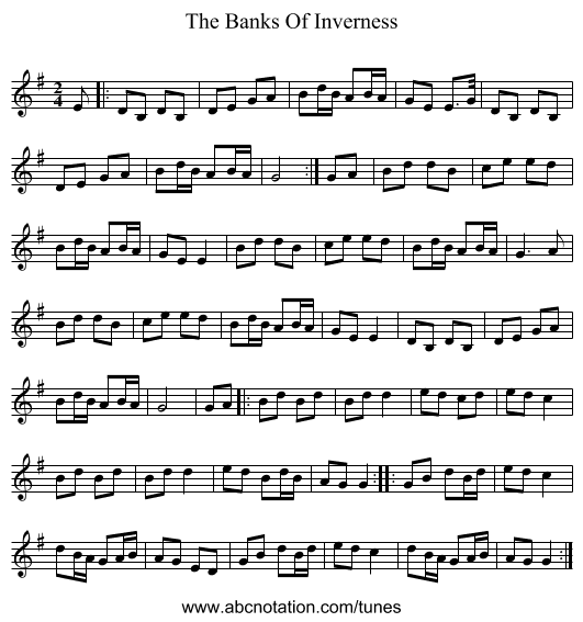 The Banks Of Inverness - staff notation