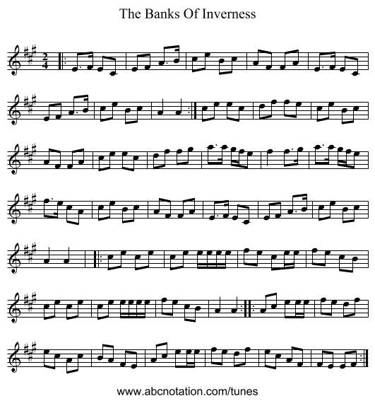 The Banks Of Inverness - staff notation