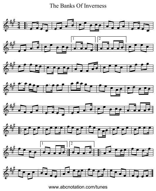 The Banks Of Inverness - staff notation