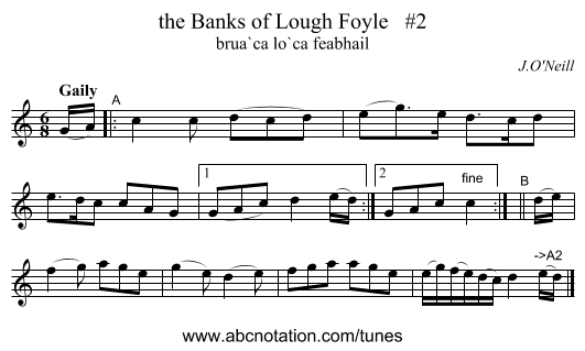 the Banks of Lough Foyle   #2 - staff notation