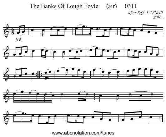 The Banks Of Lough Foyle     (air)     0311 - staff notation