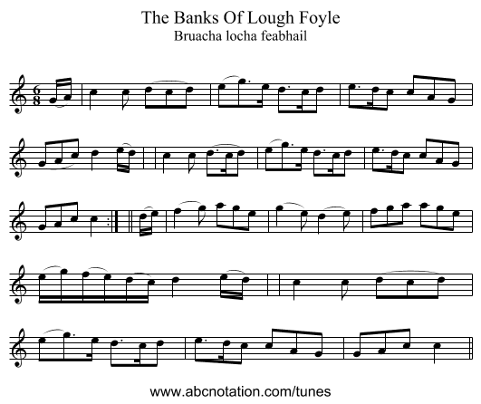 The Banks Of Lough Foyle - staff notation