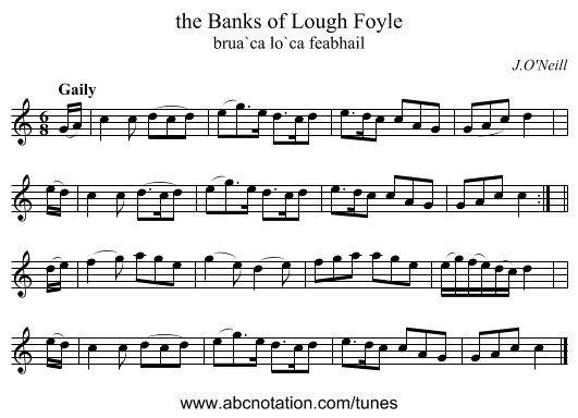 the Banks of Lough Foyle - staff notation