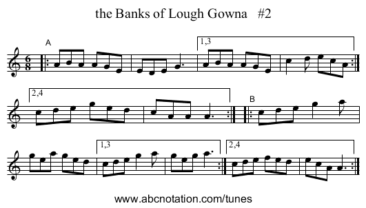 the Banks of Lough Gowna   #2 - staff notation