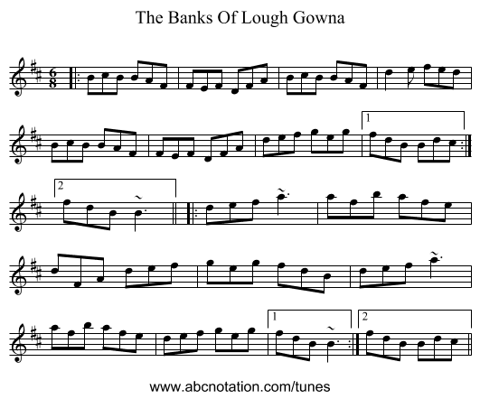 The Banks Of Lough Gowna - staff notation