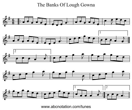 The Banks Of Lough Gowna - staff notation