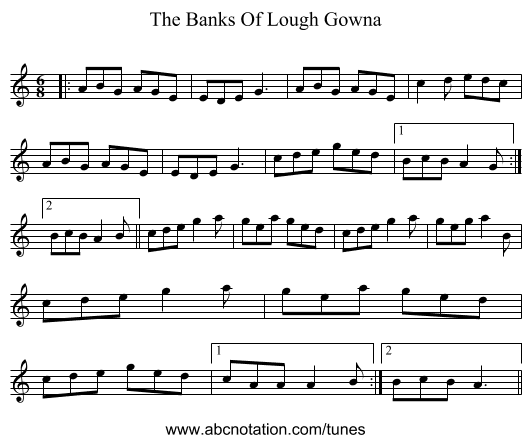 The Banks Of Lough Gowna - staff notation