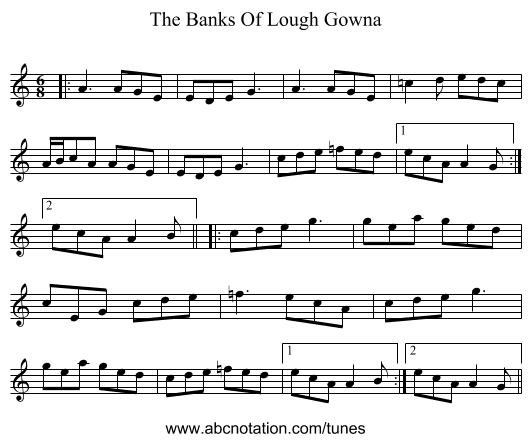 The Banks Of Lough Gowna - staff notation