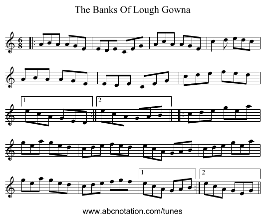 The Banks Of Lough Gowna - staff notation