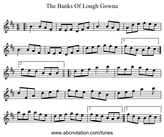 The Banks Of Lough Gowna - staff notation