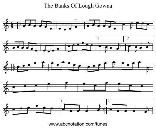 The Banks Of Lough Gowna - staff notation