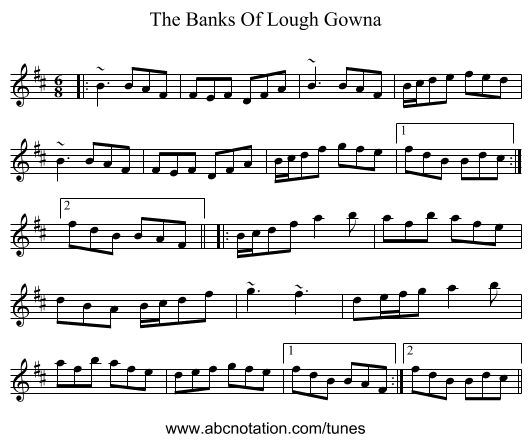 The Banks Of Lough Gowna - staff notation