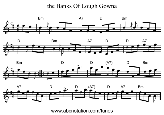 the Banks Of Lough Gowna - staff notation