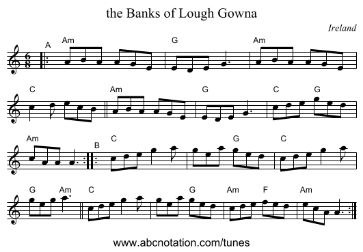 the Banks of Lough Gowna - staff notation